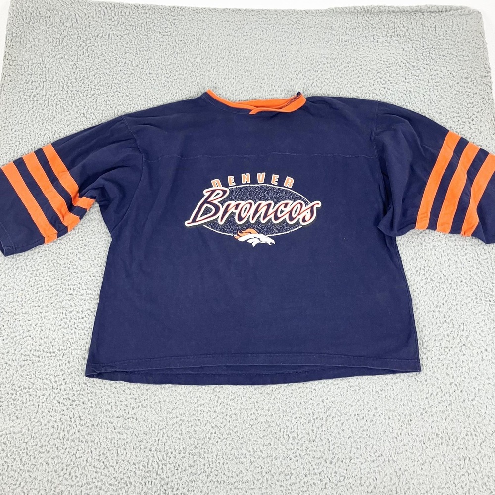 Vintage Denver Broncos Shirt Mens XL Blue Orange NFL Football The Edge 90s